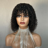 Brazilian Curly Wig with Bangs - 180% Density Human Hair Wig