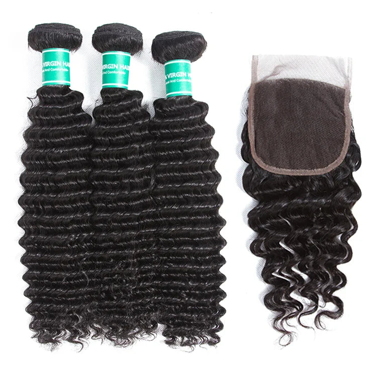 Raw Human Hair Bundles with Lace Closure Set for Natural Styling