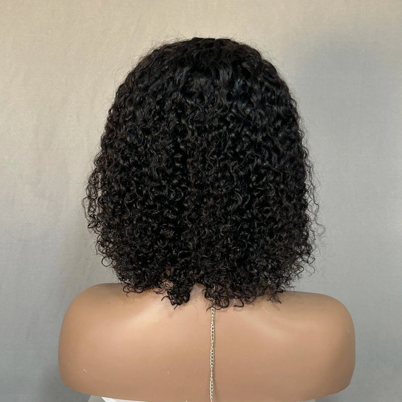 Brazilian Curly Wig with Bangs - 180% Density Human Hair Wig
